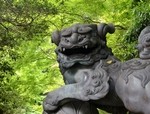 箱根神社の狛犬と新緑